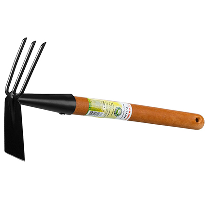 Мотыга-рыхлитель GRINDA, лопатка+3 зуба, с деревянной ручкой, 113 х 100 х 575 мм