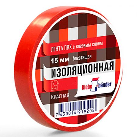 Изолента ПВХ Klebebander TIK554Т, красная, 15 мм х 10 м