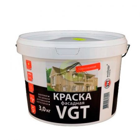 Краска фасадная VGT ВД-АК-1180, белоснежная, 3 кг