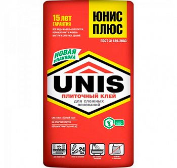 Клей плиточный UNIS Плюс, по сложным основаниям, 25 кг