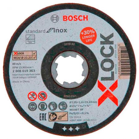 Отрезной круг BOSCH X-LOCK Standard for Inox, по нержавейке, 125 х 1.6 мм