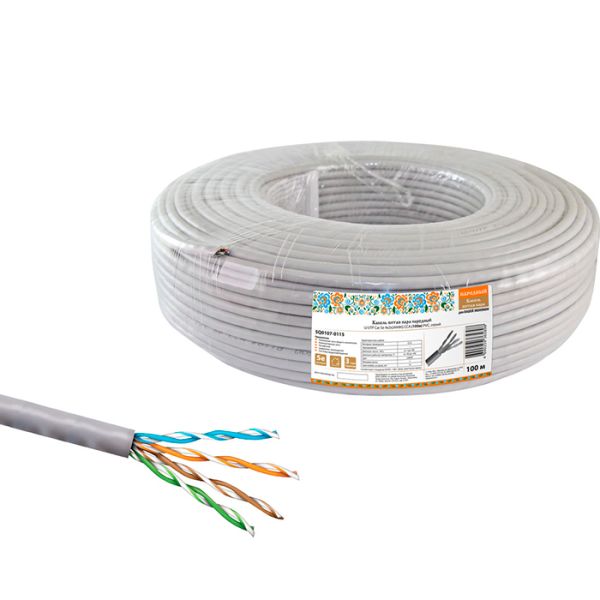 Кабель витая пара народный TDM F/UTP Cat 5e 4х2х24AWG CCA 305м ПВХ, серый